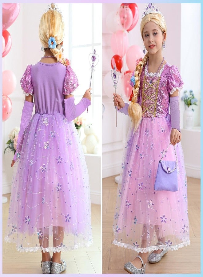 Luzlen Little Girls Princess Costume Kids Fancy Purple Dress for Halloween Party Christmas Carnival, 5-6 Years(Label 130) - Image 3